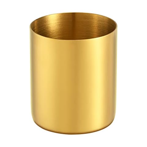 luvtree Golden Round Stainless Steel 304 Pen Holder, Desk Pencil Organizer, Makeup Brush Storage, Kitchen Cutlery Holder, Multi-Purpose Office and Home Accessory Cover