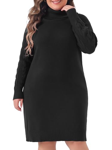 Image of Agnes Orinda Plus Size Sweaters for Women Long Sleeve Turtleneck Warm Pullover Mini Sweater Dresses