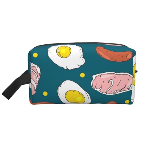 Cozimangoe - Cozimangoe Toiletry Bag for Travel, Large Padded with Handle Makeup Bags Shaving Cosmetics Toiletries Accessories Gym, Personalized Breakfast Bacon Eggs Sausages Food Parties