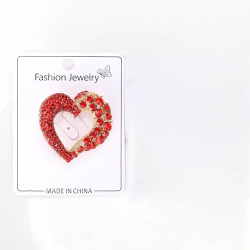 Image of Sparkly Full Rhinestone Heart Brooch Pin Hollow Double Lapel Pin Badge Red Heart Pins Mothers Day Gift Jewelry
