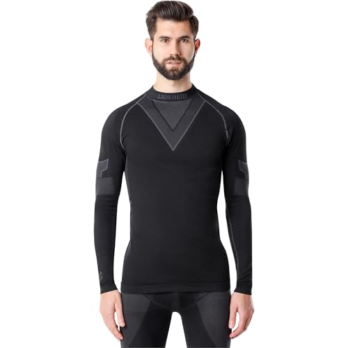 Ladeheid Camiseta Térmica Hombre Manga Larga – Ropa Interior Hombre Deportiva, Transpirable y Secado rápido – Top Funcional para Invierno y Actividades Deportivas LAGI001 (Negro/Grafito, S)