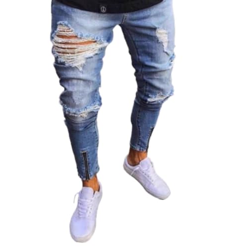 Mens Skinny Jeans Ripped Trendy Grunge Hip Hop Streetwear Stretchy Denim Pants
