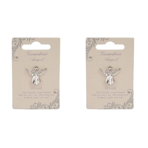 Guardian Angel Brooch for Friendship, Badge with Rhinestone for Men and Women, Pins with Message, Lapel Pins - Silver - One Size - Unisex (Pack of 2)