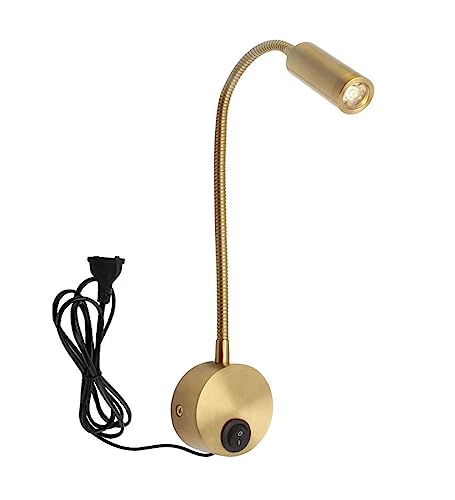 Lámpara de lectura LED cobre aplique flexible de pared con interruptor para dormitorio luz cálida