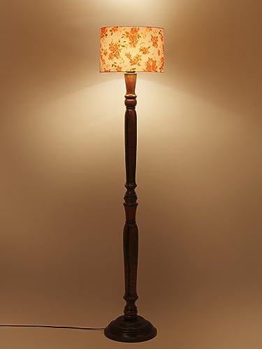 Image of Devansh Multicolor Cotton Wooden Floor Lamp -14