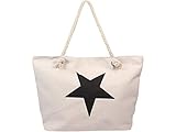 Länge Tampen: ca. 50 cm Alsino Damen Shopper Beach Bag Einkaufstasche Strandtasche - Größe: ca. 55 x 38 cm - Maritim mit Reißverschluss und Henkel, Stern Creme (TT-m32)