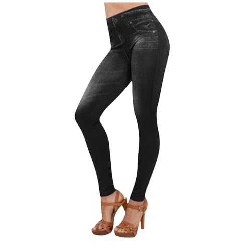 Générique Pantalon Legging Femme Été, Imitation Jean, Taille Haute Élastique, Coupe Ajustée Moulante, Tissu Doux Stretch Respirant, Look Chic Tendance, Polyvalent pour Quotidien, Bureau et Voyage