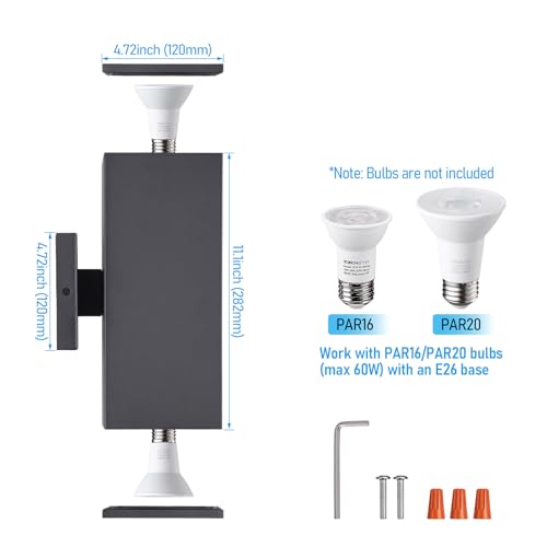 Image of LEONLITE 2-Pack 12 inch Outdoor Rectangular Wall Light, Up and Down, E26 Base | Modern Porch Patio Lights, Waterproof Wall Sconce, Exterior Light Fixture Wall Mount, Aluminum, Matte Black, ETL Listed