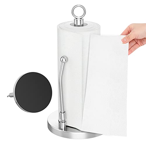 Paper Towel Holder Stainless Steel - One Hand Tear Paper Towel Dispenser Standing Weighted Base Non Slip, Spring Arm, Stainless Steel Paper Towel fits in Kitchen Bathroom Countertop Silver Paper Towel Holder Stainless Steel - One Hand Tear Paper Towel Dispenser Standing Weighted Base Non Slip, Spring Arm, Stainless Steel Paper Towel fits in Kitchen Bathroom Countertop Silver