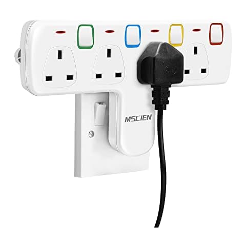 Mscien T Plug Extension 4 Way Socket Wall Plug Extension with Individual Switches,Turn 1 into 4, Power Extension Adapter without Cable Cover