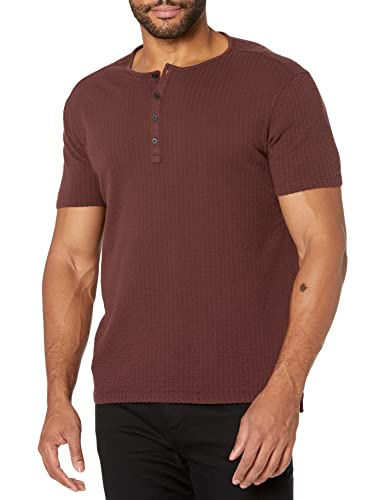John Varvatos Star USA mens Eugene in Ctn Jacquard Rib Henley Shirt, Plum Wood, Medium US
