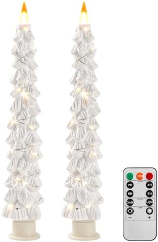 2 White Christmas Tree LED Candles, Flameless Candles with Copper...