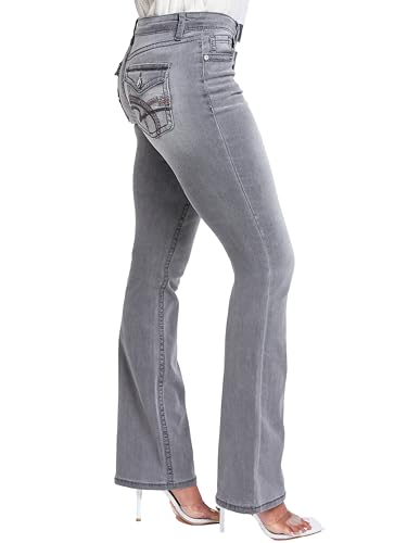 YMI Women's Mid Rise Heavy Stitch Bootcut Loop Studded Jeans2