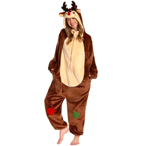 OLAOLA Adult Christmas Costume Unisex Reindeer Onesie Cosplay Pajamas