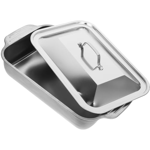 Lurrose Portable Stainless Steel Roasting Pan with Lid Rectangular Deep Food Tray for Grilling Fish and Lobsters Lightweight Roaster for Home Hotel Restaurant Use
