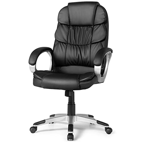Silkydry Height 44.5"-48.5" Office Chair, High-Back Computer Desk Chair W/Upholstered Pu Leather, Lumbar Support, Wide Seat & Armrests, Adjustable Ergonomic Executive Swivel Task Chair (Black) #TOP15
