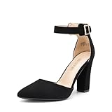 DREAM PAIRS Women's Chunky High Heels Dress Pumps Closed Pointed Toe Block Ankle Strap Shoes for Wedding Party,Size 9,Black-Nubuck,SDPU2451W