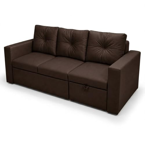 Image of FURNY Tira 4 Seater RHS Lounger Sofa Cum Bed (Dark Brown) with Pull-Out Function | Luxury Velvet Suede Finish | Durable Comfort | Ideal for Living Room