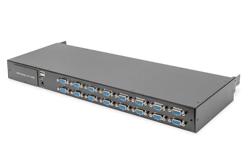 DIGITUS Conmutador KVM modular para consolas KVM , 16 puertos VGA, 16 cables de conexión de servidor (VGA, USB, PS / 2), en cascada, negro