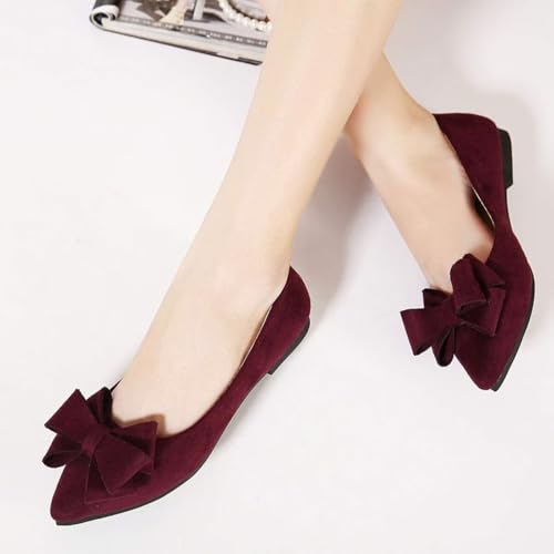 Image of SAILING LU Womens Bowknot Ballet Flats Pointy Toe Suede | Casual Flat Shoes, Dressy Wear to Work, Moccasins, Slip-Ons