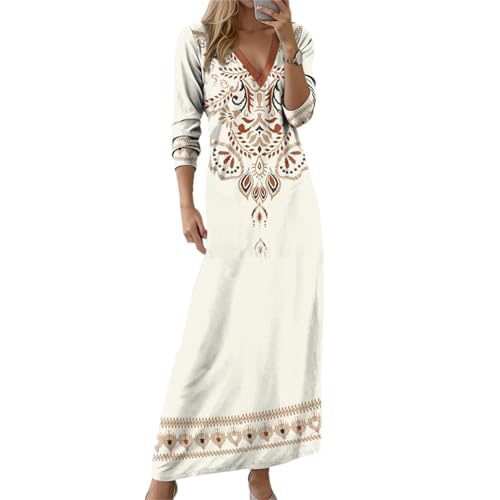 Vestido de fiesta de graduación de manga larga para mujer, cuello en V, floral, casual, para noche, playa, boda, invitada, automne, blanco, XXL