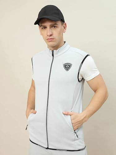 Image of TECHNOSPORT Men's Solid Slim Fit Sleeveless Fleece Regular Jacket