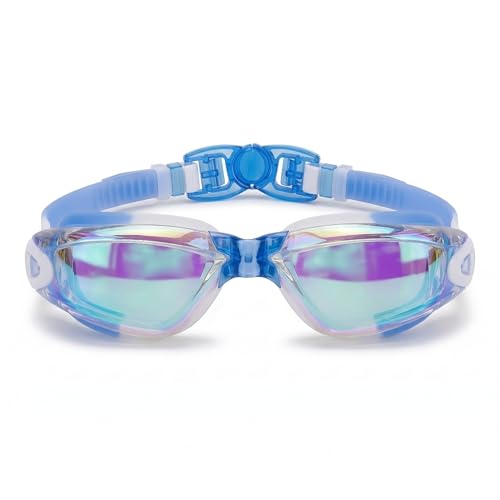 Image of BURNLAB Kids Mirrored Lens Swimming Goggles for Pool and Outdoor Swimming, Adjustable Fit, kids Boys and girls (Royal Blue)