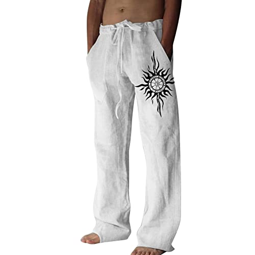 Pantalon décontracté homme en coton-lin avec cordon de serrage
