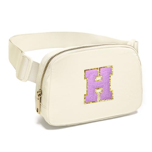 Image of Gitus Gifts for 8 9 10 11 12 Year Old Girls Belt Bag Fanny Pack Crossbody Bags with Initial Letter Patch Cute Stuff Birthday Gifts for Teen Girls Women Personalized Trend Stuff (Ivory-H)