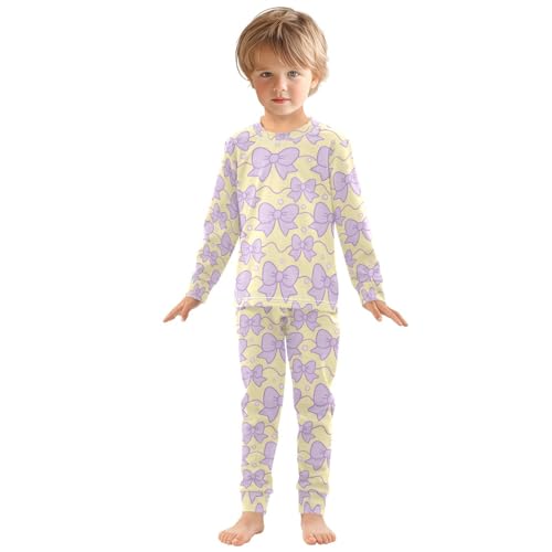 ALAZA Bow on Yellow Pajamas Long Sleeve Sleepwear 2-Piece Pajama Set3