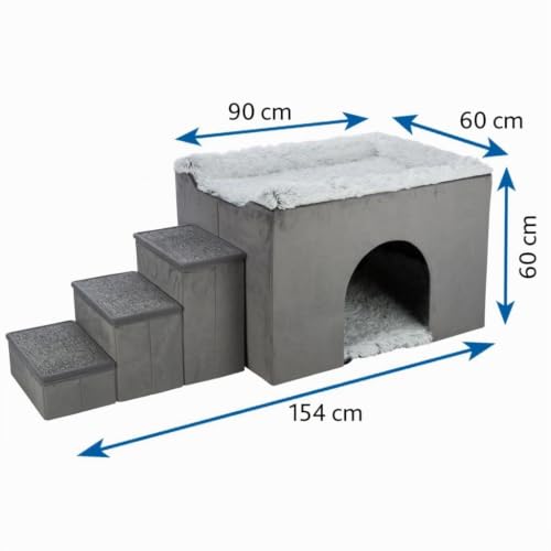 TRIXIE Höhle Harvey mit Treppe, 154 × 60 × 60 cm, grau/weiß-schwarz