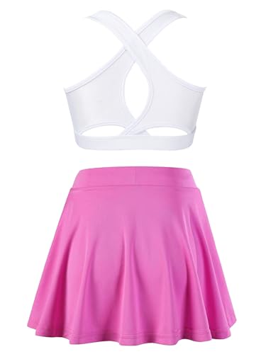 easyforever Kids Girls Plain Crop Top Skater Skirt Set Tennis Golf Outfit Piece Activewear Sport Training Tacksuit Set2