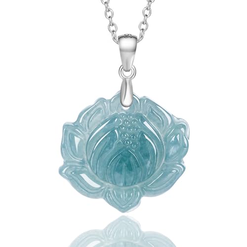 Ds UUby Pendentif De Lotus Bleu De Jade Naturel, Collier De Jade Incrusté en Argent S925 pour Les Femmes, avec Certificat Joint with Necklace