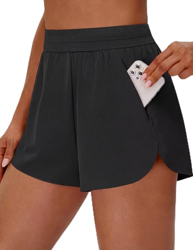 BMJL Black Shorts Women with Side Pockets 2.5' High Waisted Athletic Shorts for Women Breathable Yoga Shorts(M,Black)