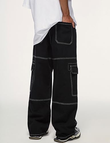 FantasyGears Men's Black Y2K Cargo Jeans Hip Hop Skater Pants Wide Leg Jnco Jeans Skateboard Denim Pants S/M/L/XL2