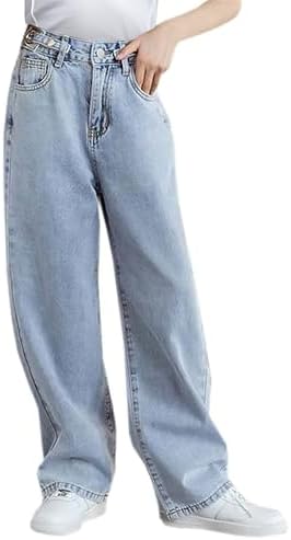SANGTREE Girls Baggy Wide Leg Jeans Elastic Waist Denim Pants,6-14 Years