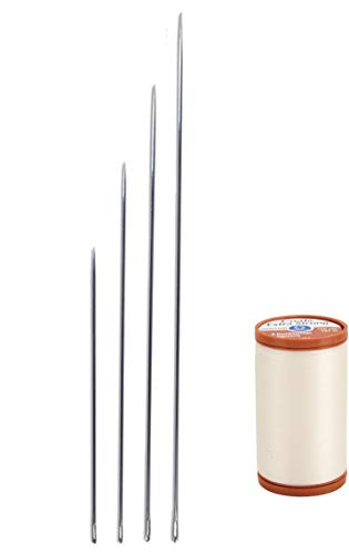 Upholstery Set | One Pack of Four Upholstery Needles for Coats, Clothes, Shirts, Pants | Extra Strong Upholstery Nylon Thread, 150-Yard, Natural Color