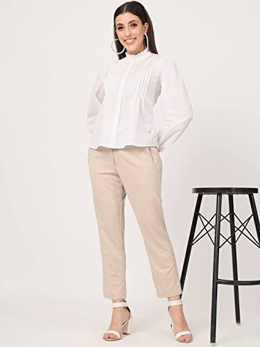 Image of BEATNIK Poly Knit Fitted Beige Womens Trousers