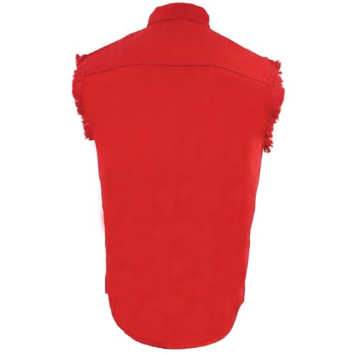 Image of Milwaukee Leather DM4009 Men's Sand Lightweight Denim Shirt with with Frayed Cut Off Sleeveless Look