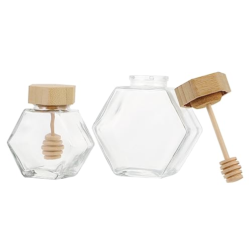 FUNOMOCYA 2pcs Honey Jars Glass Mini Cork Clear Candy Jars Honey Stirrer Stick