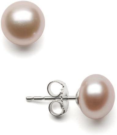 Savannah Pearls 7.5-8mm Brilliant Luster Genuine Pink Button Cultured Freshwater Pearl Stud Earrings