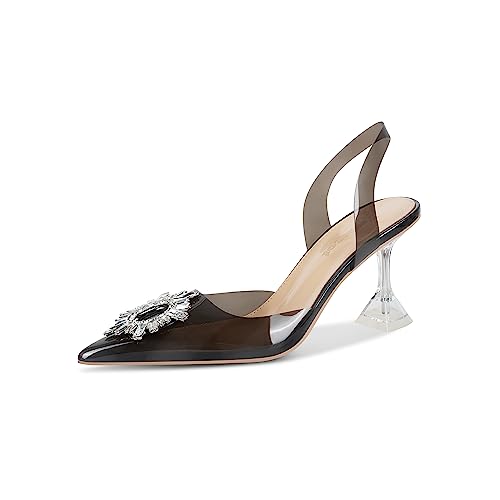Image of Fericzot Women's Clear Heels Shoes,Slingback Crystal Rhinestones Wedding Pointed Toe Shoes High Heel Sandals