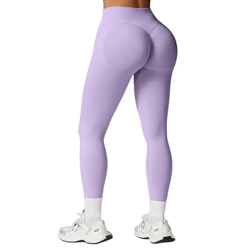 SENBAN Women's High Waisted Leggings Seamless Workout Gym Yoga Pants Tummy Control Smile Contour Activewear Tights X-Small A Light Purple