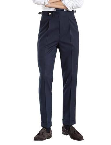 CHOKMAR Hommes Italie Naples Gurkha Vintage Old Money Style Pantalon habillé Taille Haute Pas Besoin de Ceinture (FR/ES, Tour de Taille & Longueur de...