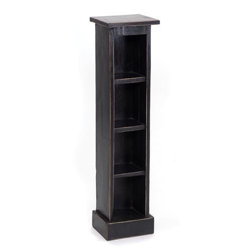 Design Delights Étagère à CD rustique en bois d’acajou massif - Dimensions (H x l x P) 76 x 15,5 x 16 cm - Étagère en bois avec 4 compartiments pour le...