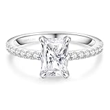 KRKC Pricess Cut Moissanite Engagement Ring for Women 1ct-2ct, Solitaire D Color VVS1 Clarity Moissanite Ring, S925 Silver 14K White Gold Plated Promise Rings for Her, Gifts for Wedding Anniversary