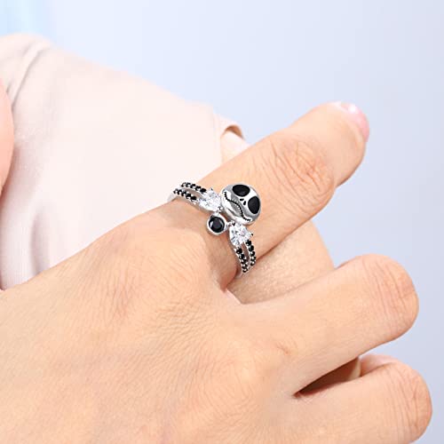 Silver Nightmare Jack Skellington Ring - Adjustable Nightmare Before Christmas Jack With Heart Rings Jewelry For Women, Gothic Jack Skeleton Ring Halloween Christmas Valentine's Day Gifts For Girls #TOP2