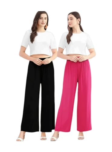 Image of Set of 2 Soft Reyon Cotton Regular Palazzo for Womens and Girls Combo Pack
