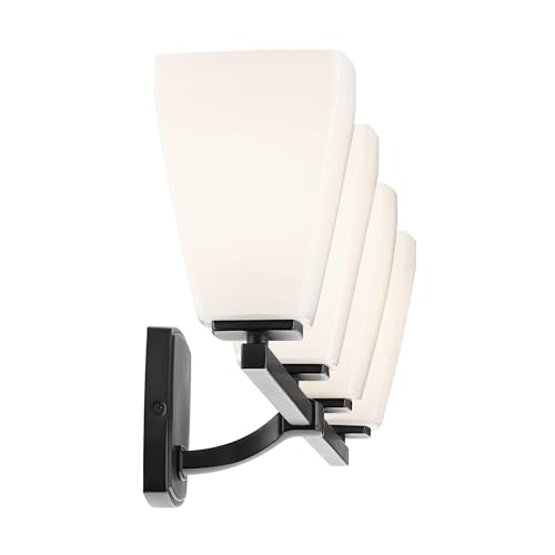 Image of Kichler Marant 33.25 inch 4-Light Bathroom Vanity Light Fixture with Opal Glass in Black for Over Mirror, Modern Wall Mount Lighting for Powder Room (33.25 inch W x 9.5 inch H), 55217BK