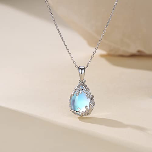 Teardrop Moonstone/Turquoise Necklace for Women 925 Sterling Silver Cage Filigree Necklaces Anniversary Birthday Jewelry Gift for Women3